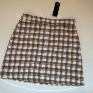 Lulu's Brown and White A-Line Mini Skirt